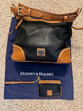 Dooney & Bourke black brown shoulder bag & matching coin purse gold hardware